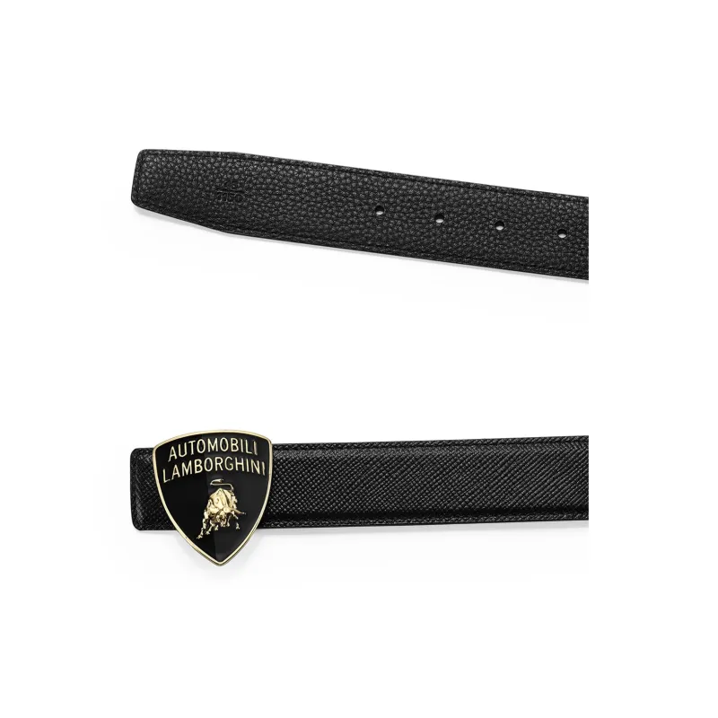 Automobili Lamborghini Shield Design Genuine Leather Cross Grain Luxury Cow Leather Belts Men's Width 3.45cm-3