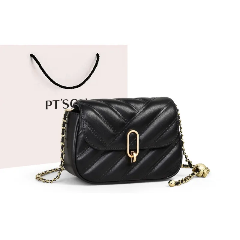 PT'SON Synthetic Leather Small Square Bag, Chain Bag, Shoulder Bag, Crossbody Bag Small Size Women's Ecru-5