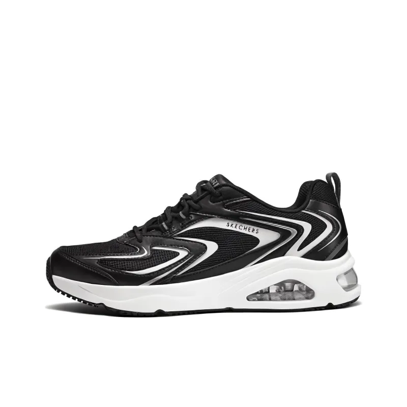 Skechers Cushioned Wear Resistant Breathable Low Top Casual Running Shoes Men's Black White-0
