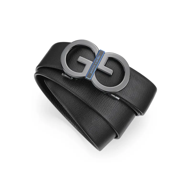 PIERRE CARDIN Casual Versatile Automatic Buckle Top Grain Cow Leather Dad Belt Pants Belt Men's Black 3.6cm-1