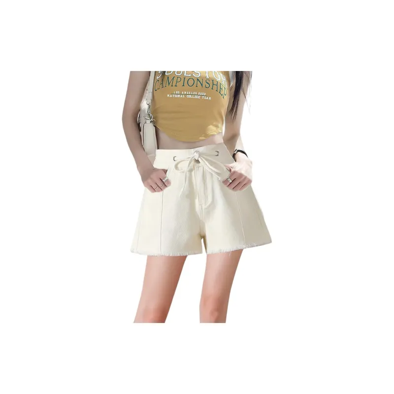 Weixi Denim Shorts Women's Yellow Beige-3