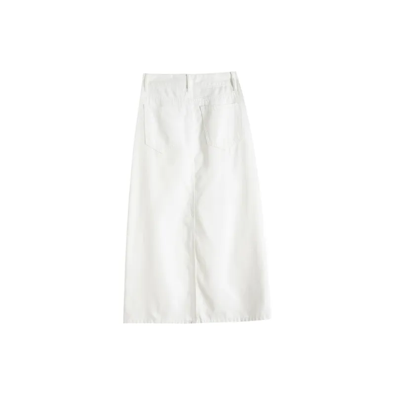 Rose Denim Long Skirts Women's White-1