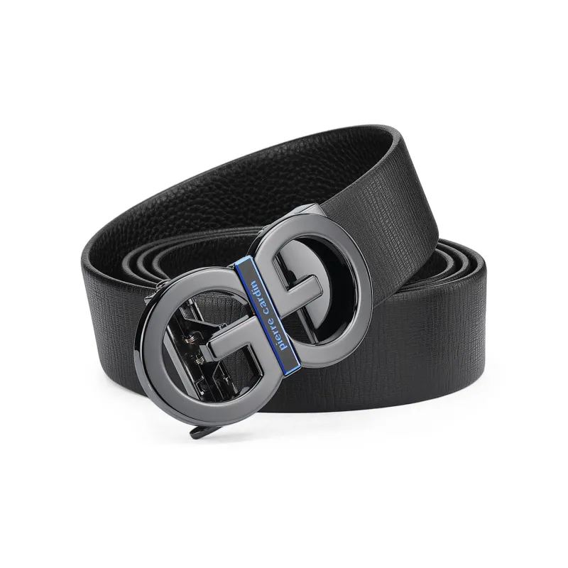 PIERRE CARDIN Casual Versatile Automatic Buckle Top Grain Cow Leather Dad Belt Pants Belt Men's Black 3.6cm-4
