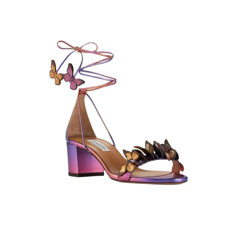 AQUAZZURA Papillon Strap Sandals 5cm Women's Purple-3