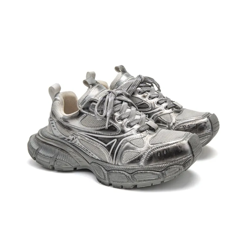 Youthloser Anti Slip Wear Resistant Breathable Height Increasing Low Top Chunky Sneakers Unisex Space Silver-1