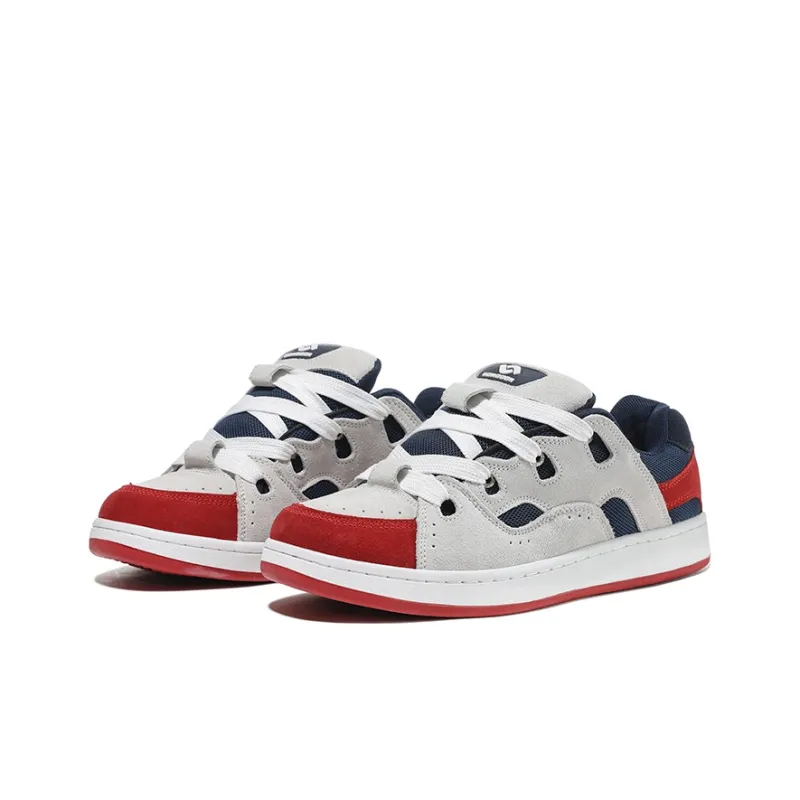 HOMDOON Anti Slip Wear Resistant Low Top Skateboard Shoes Unisex Gray Red-2