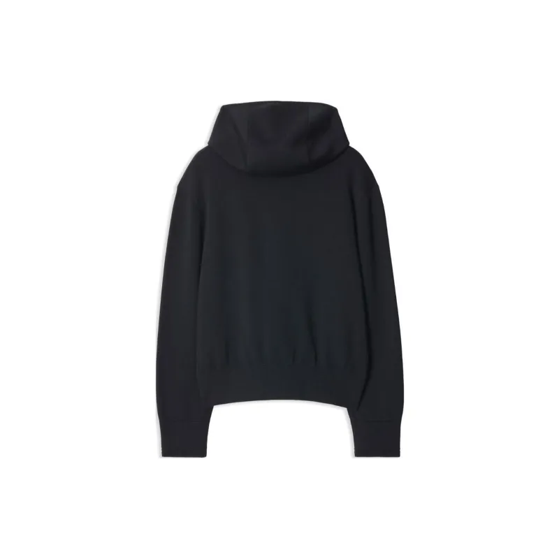 Burberry Logo Embroidered Zip Up Drawstring Hoodie-1