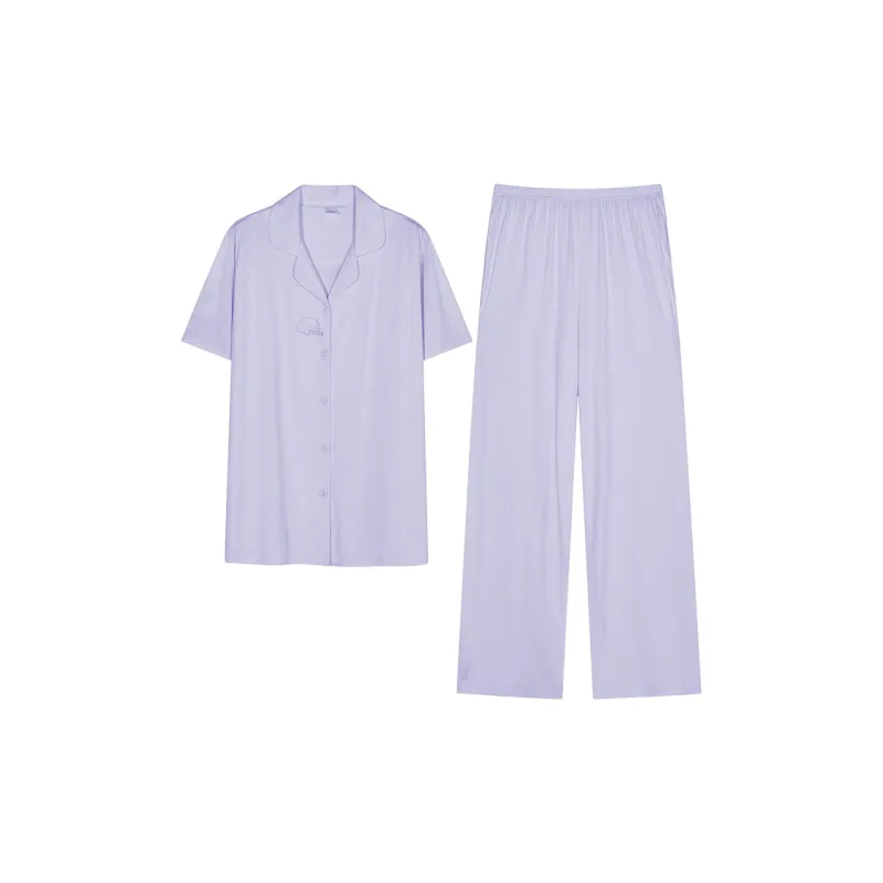 White Ran Pajama Set Women's Purple-0