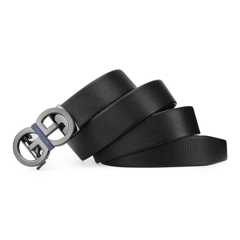 PIERRE CARDIN Casual Versatile Automatic Buckle Top Grain Cow Leather Dad Belt Pants Belt Men's Black 3.6cm-2