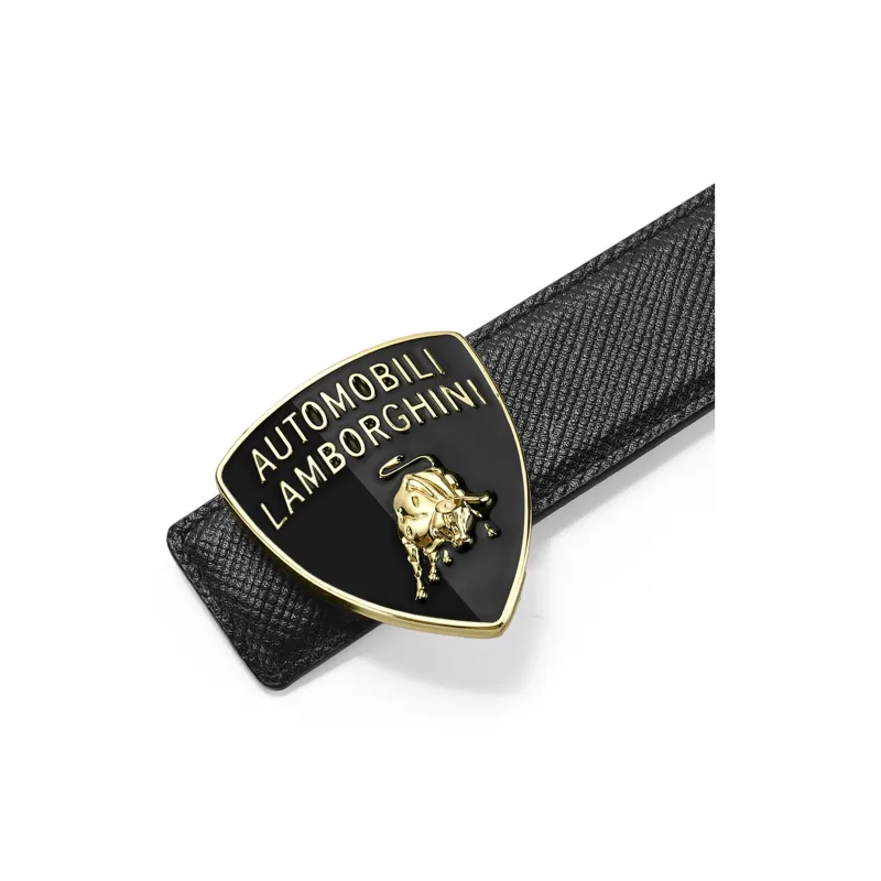Automobili Lamborghini Shield Design Genuine Leather Cross Grain Luxury Cow Leather Belts Men's Width 3.45cm-1