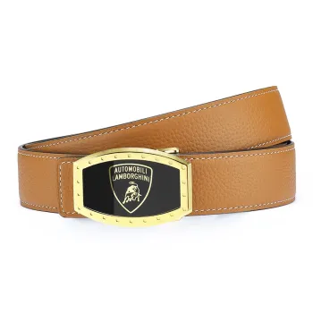 Automobili Lamborghini Hook Belt Double Sided, Genuine Leather, Lightweight Luxury Cow Leather Belts Men's Width 3.4cm