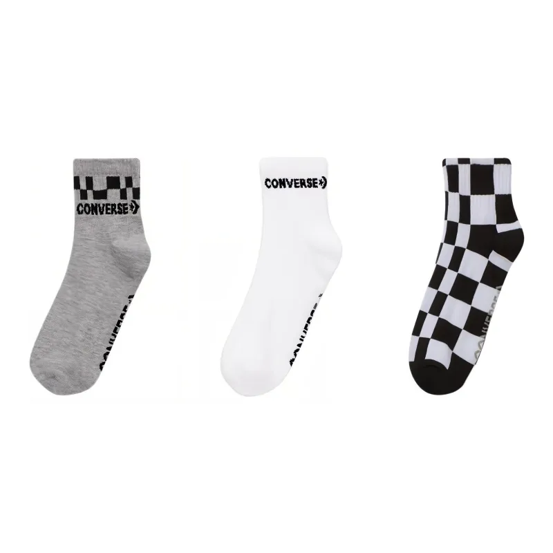 Converse 3-Pack Skewed Check Quarter Socks Mid-Calf Socks Men's 3 Pack-0
