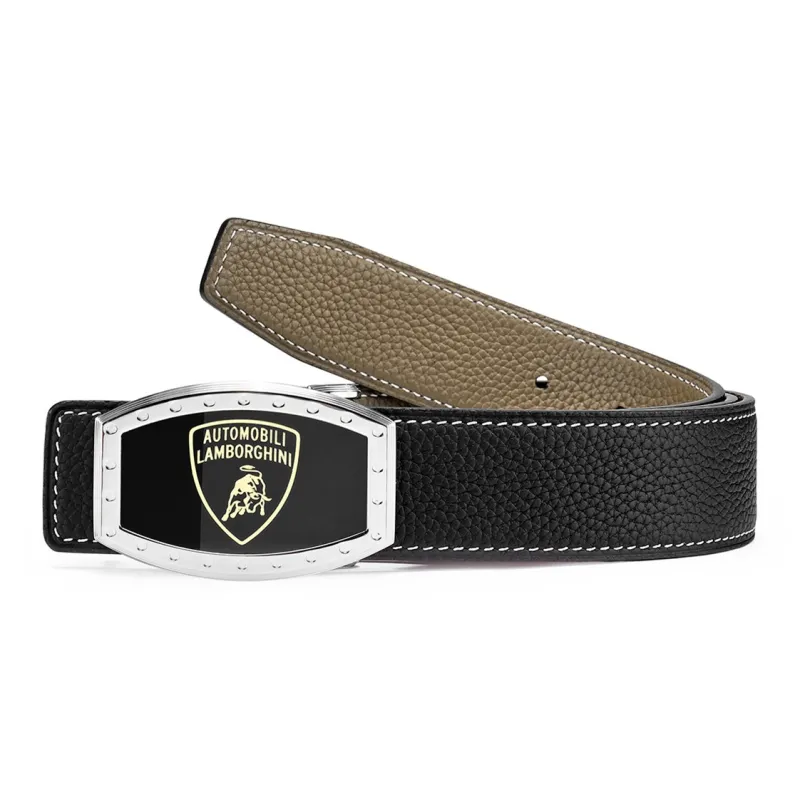 Automobili Lamborghini Cow Leather Belts Men's Width 3.4cm-3