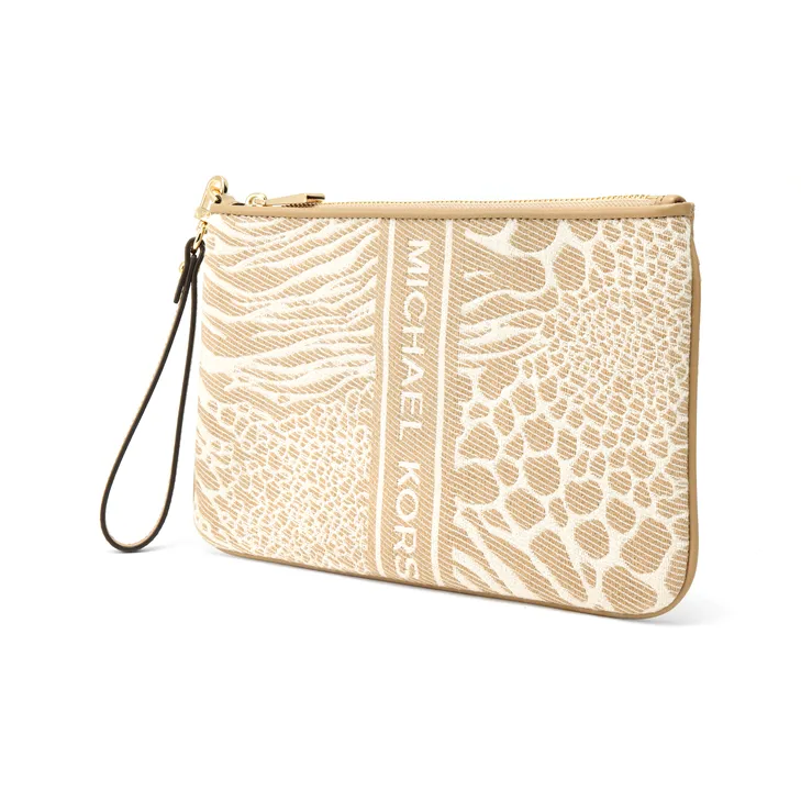 MICHAEL KORS Jet Set Charm Fabric Clutch Tubas Women's Light Camel/Ecru-3