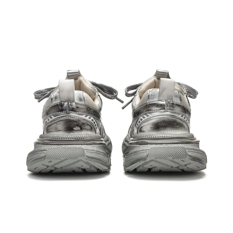 Youthloser Anti Slip Wear Resistant Breathable Height Increasing Low Top Chunky Sneakers Unisex Space Silver-4