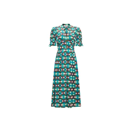 DVF Short-Sleeved Dresses Women's Teal Grass Green Check