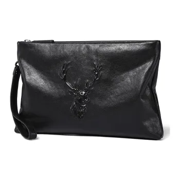 Old Man's Head Cow Leather Clutch Regular Men's Black
