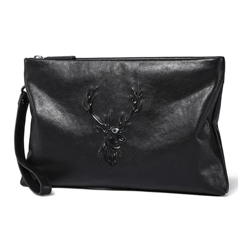 Old Man's Head Cow Leather Clutch Regular Men's Black