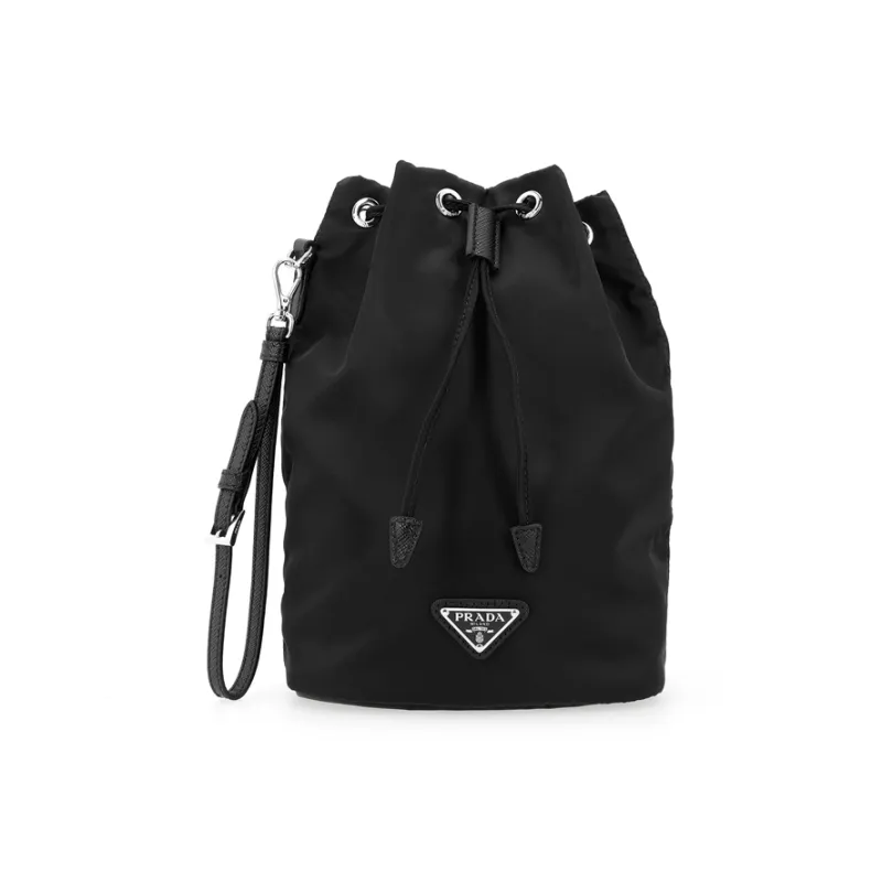 PRADA Cow Leather Bucket Bag Wrist Bag Women's Black-1