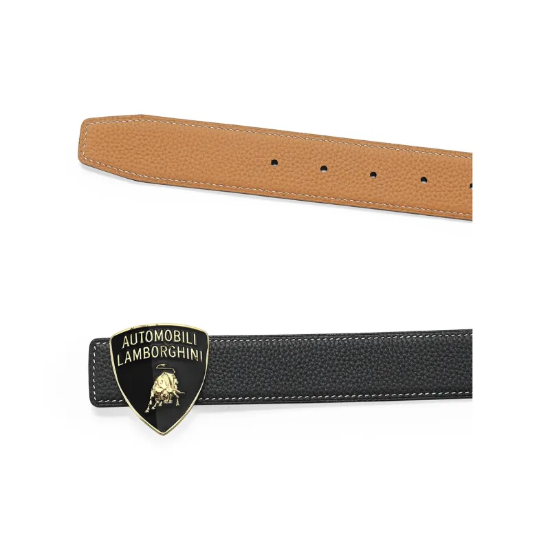 Automobili Lamborghini Cow Leather Belts Men's Width 3.4cm-3