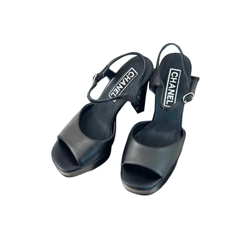 CHANEL Strap Sandals 12cm Women's Black-2