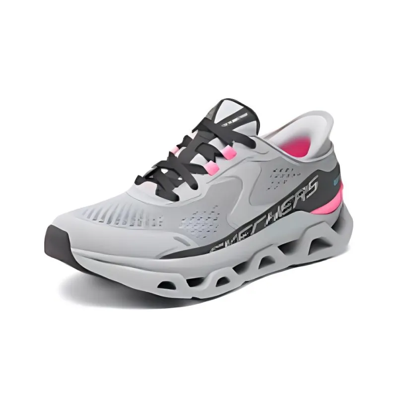 Skechers Cushioned Slip Resistant Low Top Casual Running Shoes Women's Gray Pink-2