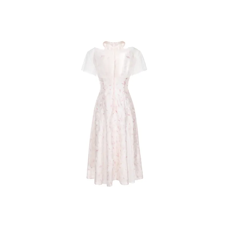 CHIWAWAMEME Short Sleeved Dress Women's Pink And White Floral-1