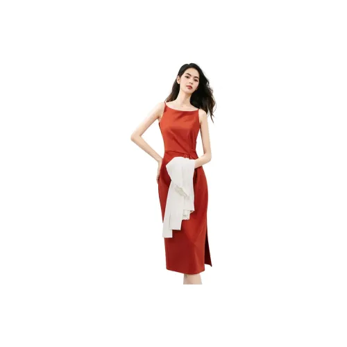 Late White Slip Dresses Women's Brick Red