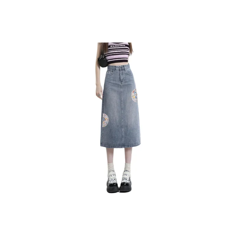 Weixi Denim Long Skirts Women's Blue-1