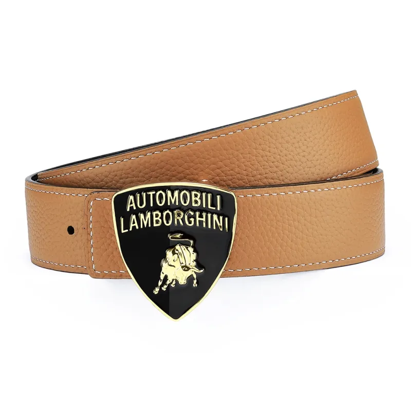 Automobili Lamborghini Cow Leather Belts Men's Width 3.4cm-1