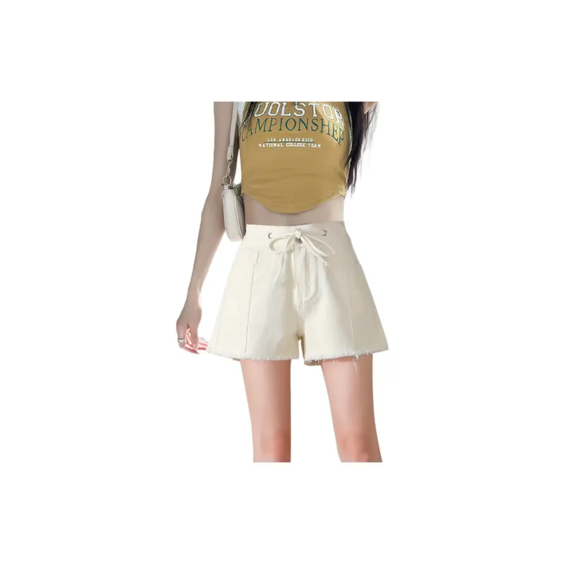 Weixi Denim Shorts Women's Yellow Beige-2