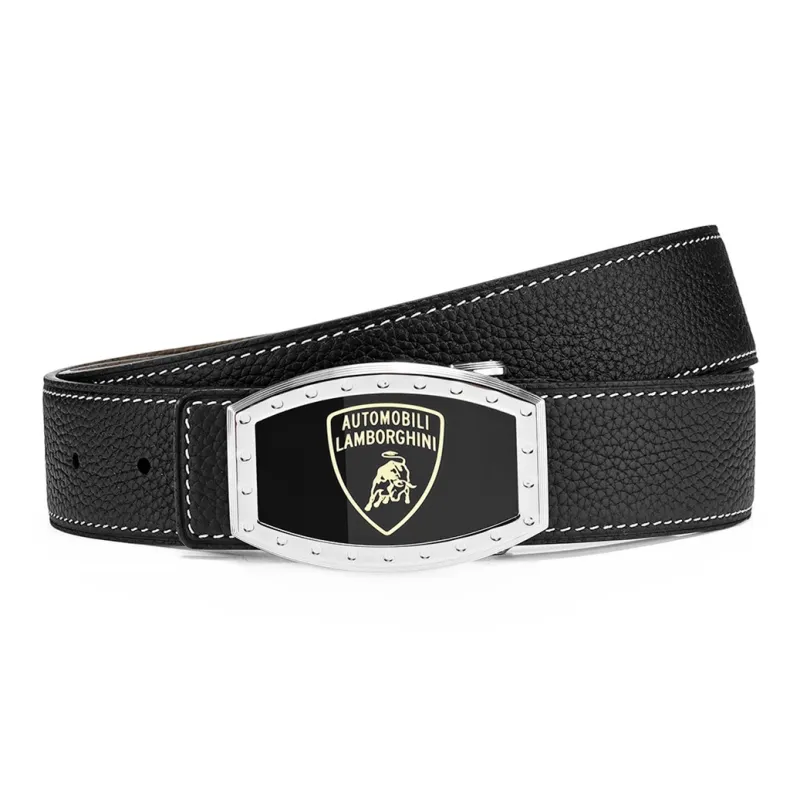 Automobili Lamborghini Cow Leather Belts Men's Width 3.4cm-1