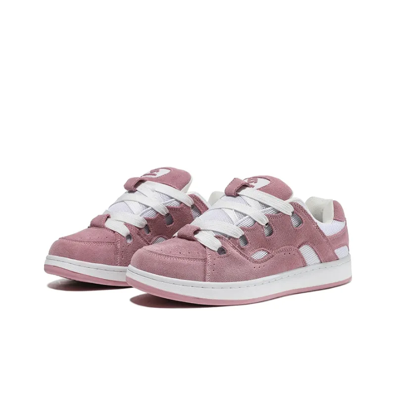 HOMDOON Anti Slip Wear Resistant Low Top Skateboard Shoes Unisex Pink White-2