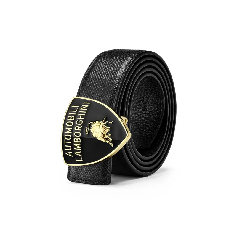 Automobili Lamborghini Shield Design Genuine Leather Cross Grain Luxury Cow Leather Belts Men's Width 3.45cm-5
