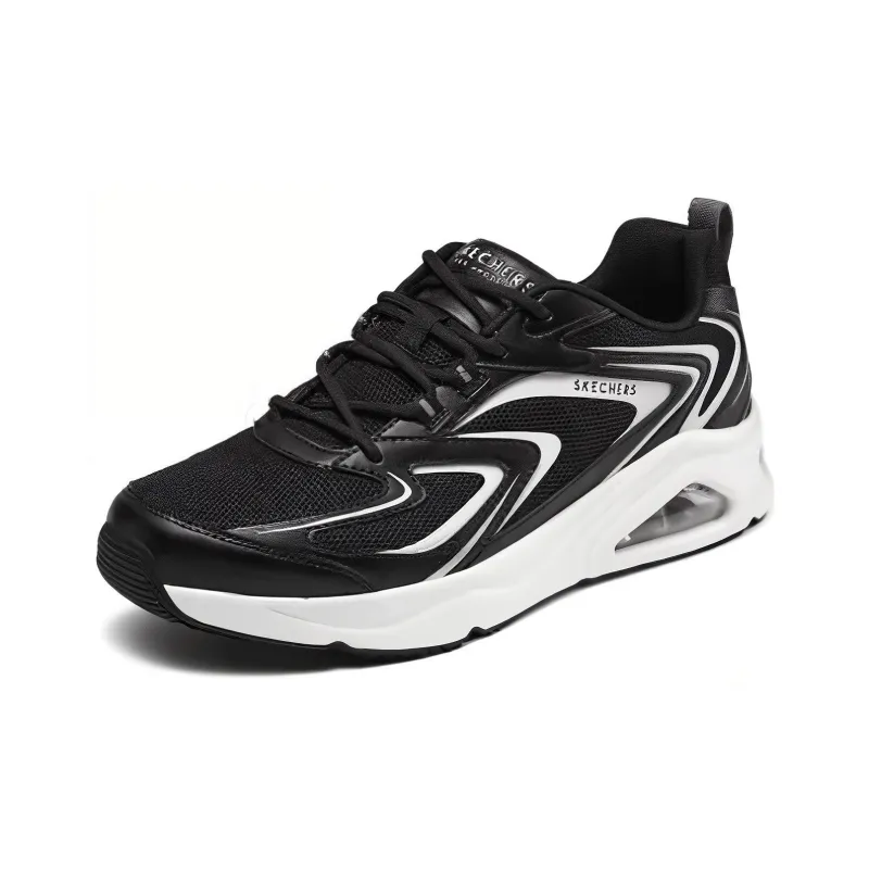 Skechers Cushioned Wear Resistant Breathable Low Top Casual Running Shoes Men's Black White-2
