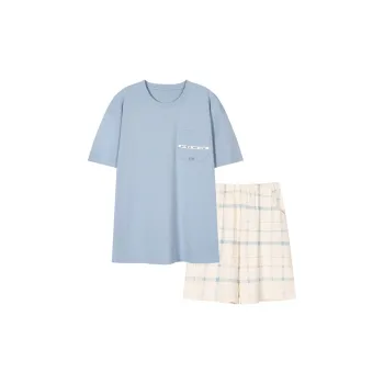 H YXIANG Pajama Set Men's Blue Gray