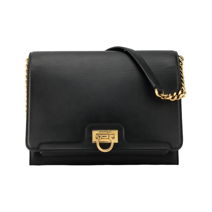 FERRAGAMO Leather Flap Bag Shoulder Bag Crossbody Bag Regular Women's Black-1