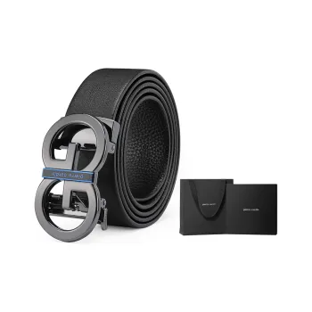 PIERRE CARDIN Casual Versatile Automatic Buckle Top Grain Cow Leather Dad Belt Pants Belt Men's Black 3.6cm