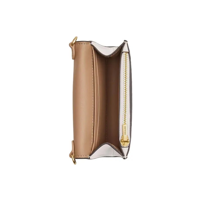 COACH Envelope Canvas With Leather Envelope Wallets Mini Women's Gold & Light Khaki Chalk-2