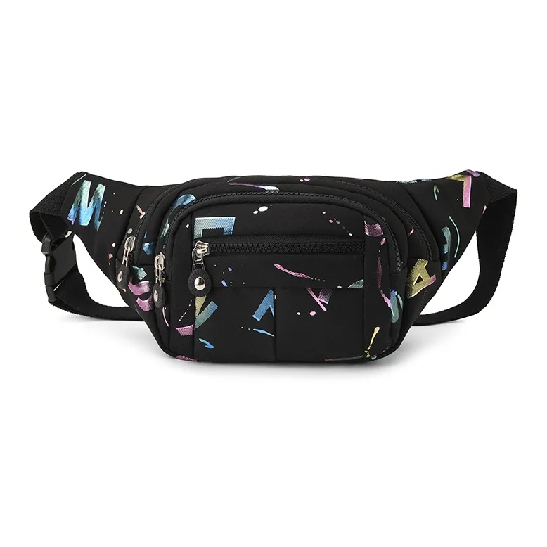 BALANG Water Resistant Fabric Fanny Pack Regular Unisex Purple/Black Pink/Green Orange Blue-0