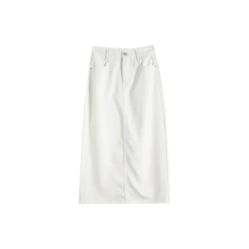 Rose Denim Long Skirts Women's White