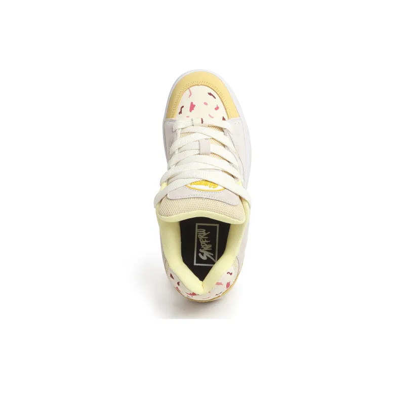 SINPERCO Vintage Versatile Anti Slip Wear Resistant Low Top Skateboard Shoes Unisex Cream Ice Cream-3