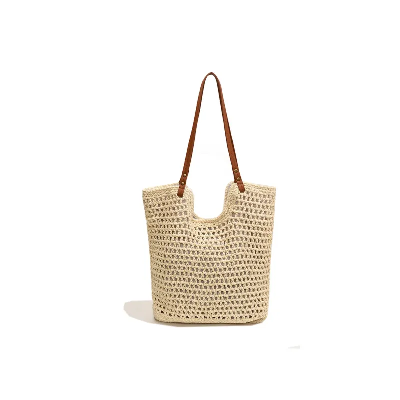 DCLOUD PU Straw Bag Tote Bag Shopping Bag Shoulder Bag Regular Unisex Khaki/Beige-8