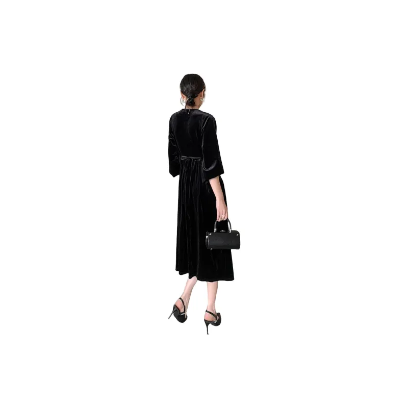 CLUB NEWS Long-Sleeved Dresses Women's Black-1