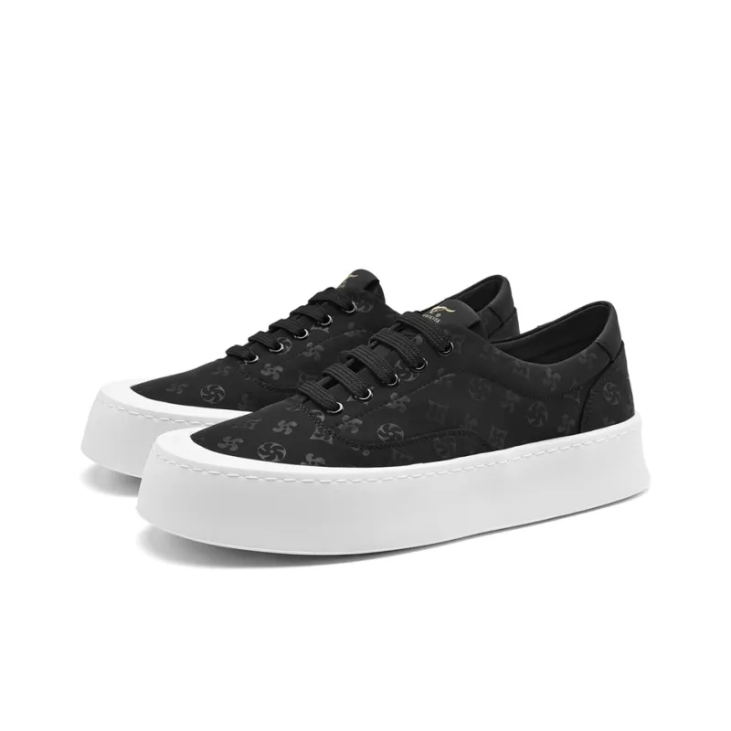 SEPTWOLVES Wear Resistant Breathable Height Increasing Low Top Canvas Shoes Men's Black-1
