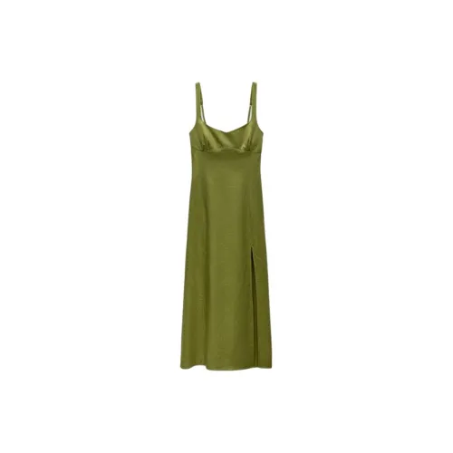 ZARA Slip Dresses Women's Olive Oil