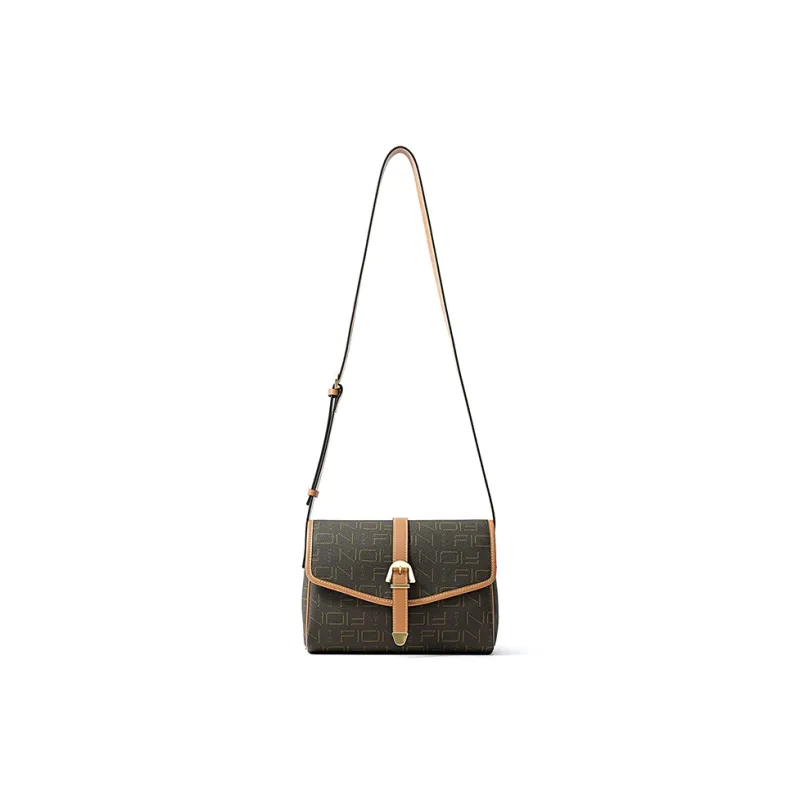 FION Artificial Leather Shoulder Bag Medium Size Women's Coffee/Tea Brown-4