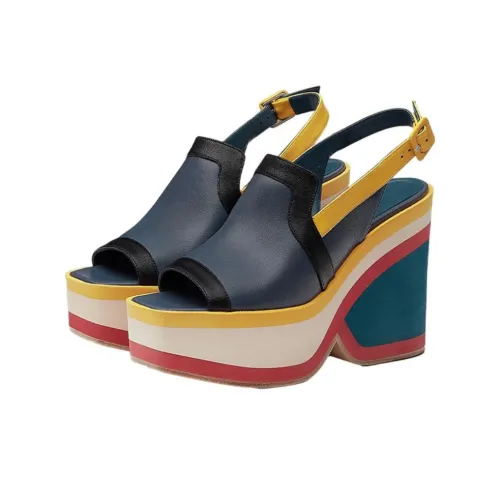 HERMES Strap Sandals Women's Blue Yellow Black