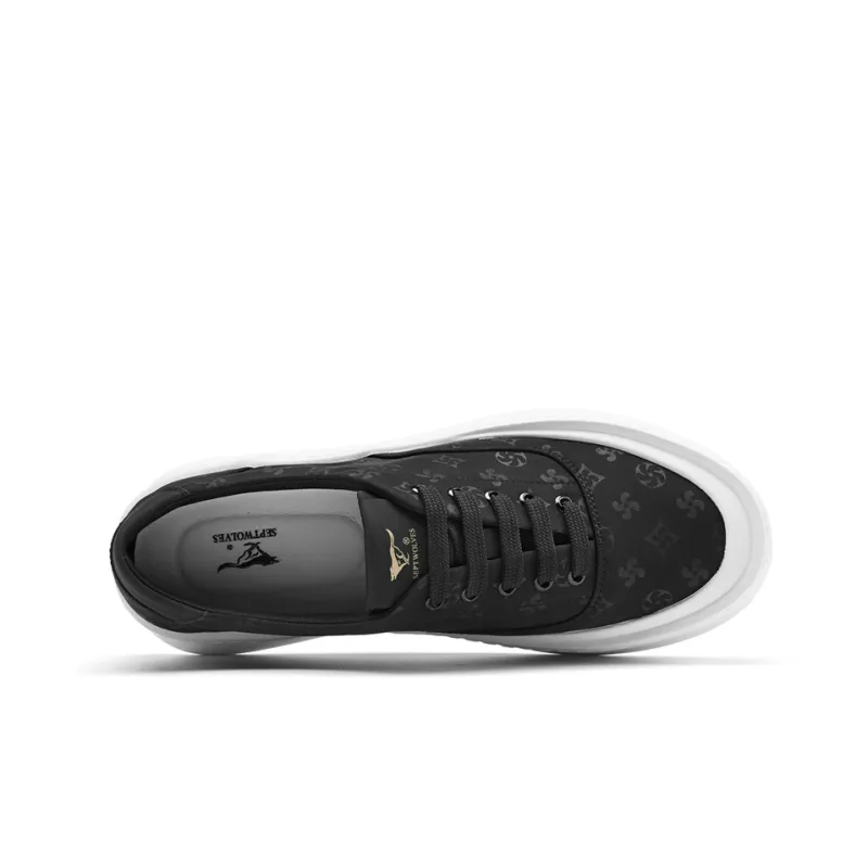 SEPTWOLVES Wear Resistant Breathable Height Increasing Low Top Canvas Shoes Men's Black-4