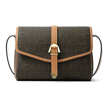 FION Artificial Leather Shoulder Bag Medium Size Women's Coffee/Tea